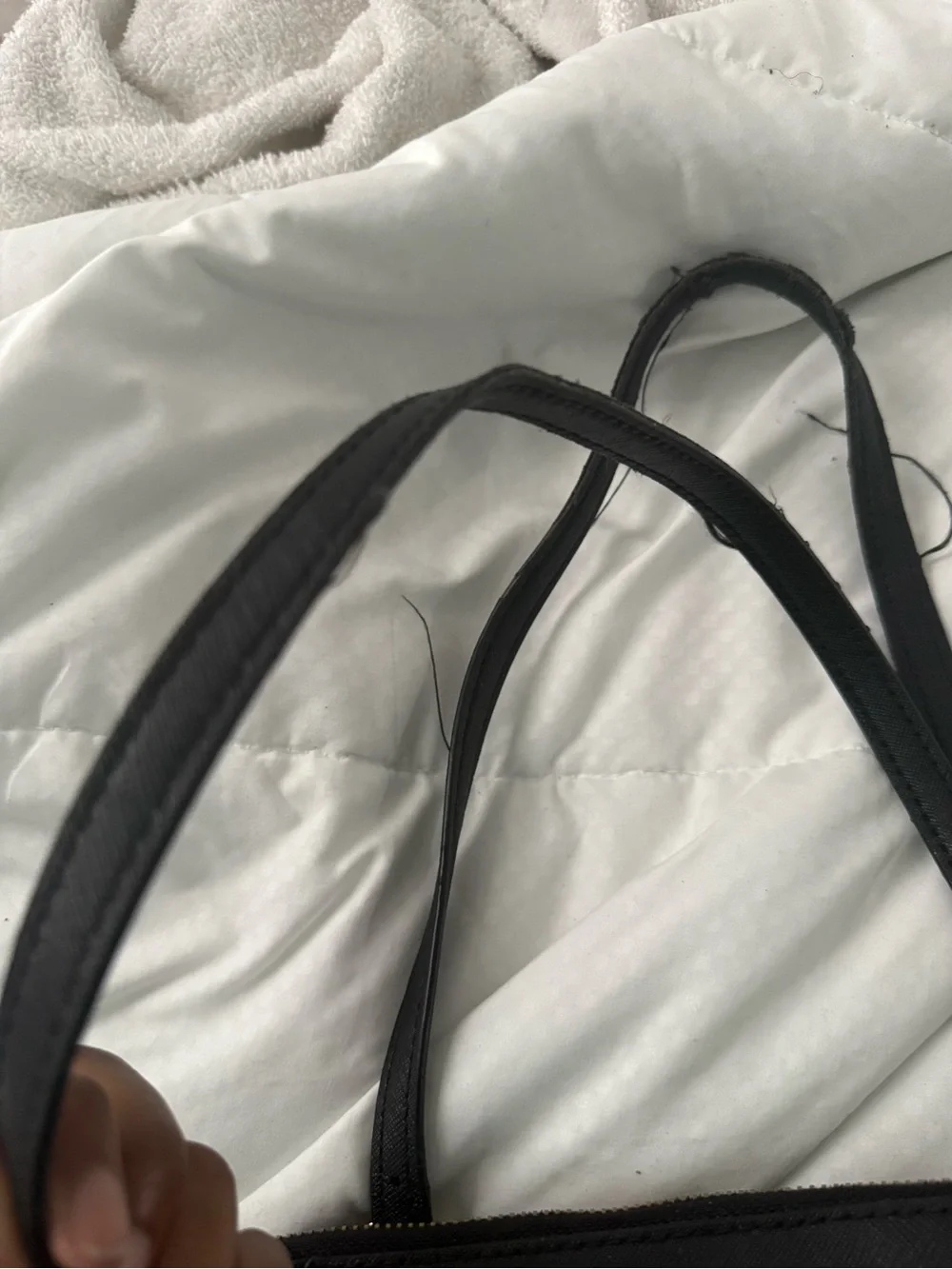 MICHAEL KORS Black Saffiano Tote with Gold Hardware. The straps are messed up